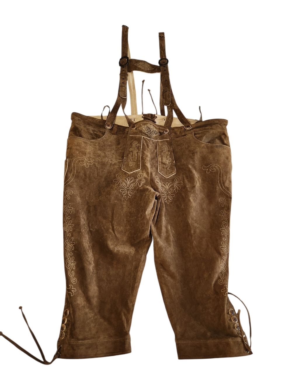 German Lederhosen JP 1880 Leather Embroidered Suspenders Oktoberfest Size 50 36